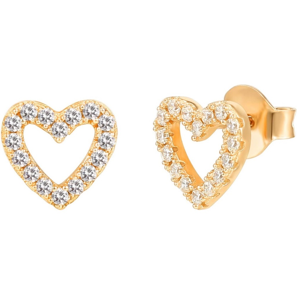 Yellow Gold Plated Valentines Heart Earrings Cubic Zirconia